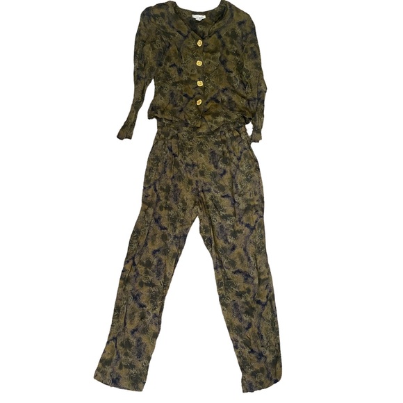 Pappa Gallo | Womens Green Straight Leg Pants Set Size 10 Size S Small Button up